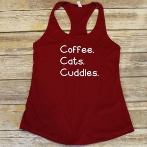 Coffee. Cats. Cuddles. - kitty mom red tank top